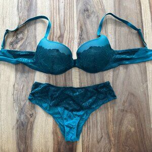 Dark Teal Push Up Bra + Panties Set